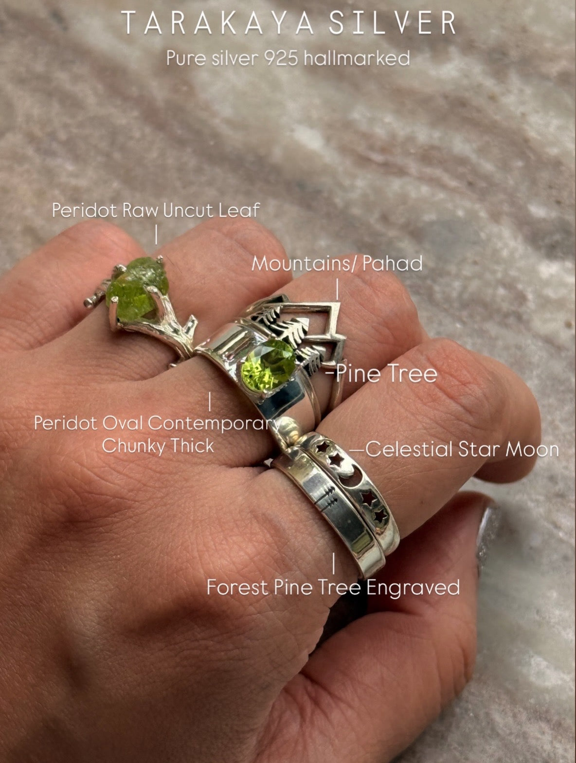 925 Sterling Silver Peridot Oval Contemporary Chunky Thick Stack Ring