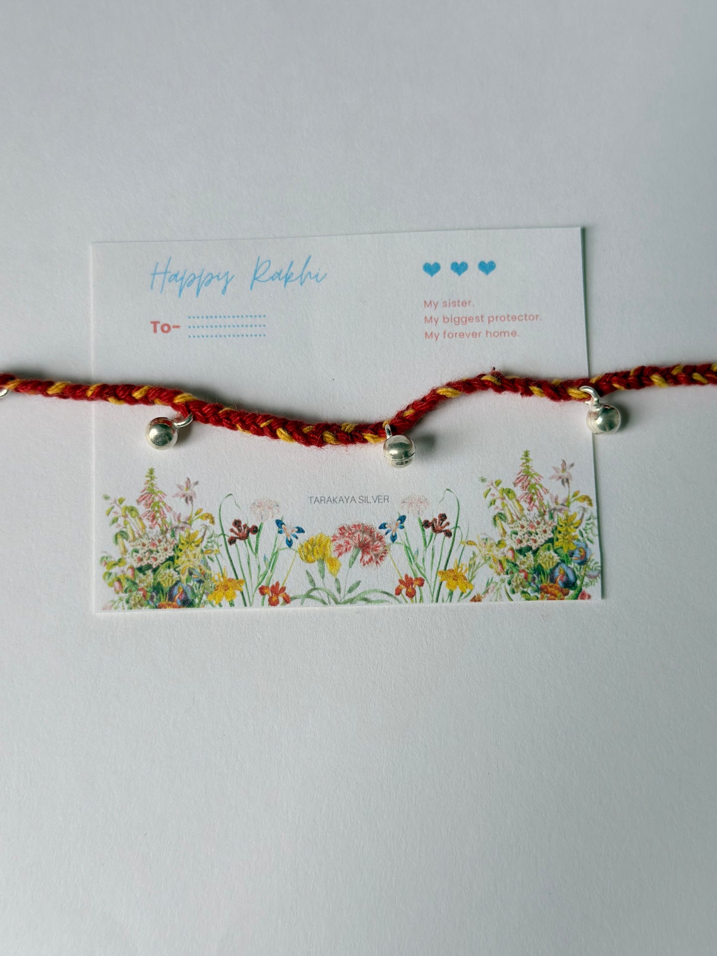 925 Sterling Silver Ghungroo Wrap Traditional Cotton Yellow Thread Handcrafted • Hand-braided Rakhi