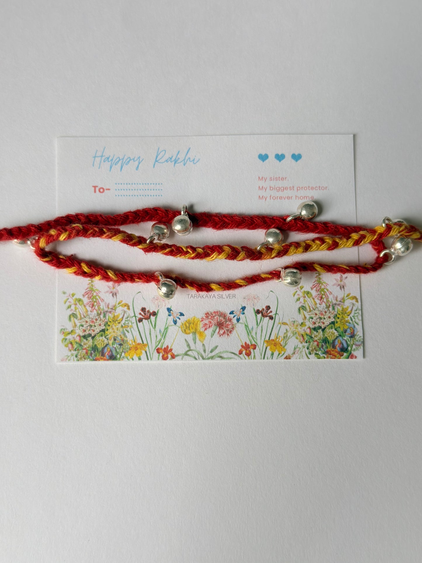 925 Sterling Silver Ghungroo Wrap Traditional Cotton Yellow Thread Handcrafted • Hand-braided Rakhi