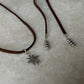 925 Sterling Silver Hemp Charm & Tribal Chunky Charm Tassel Leather Dark Brown Leather Cord Necklace