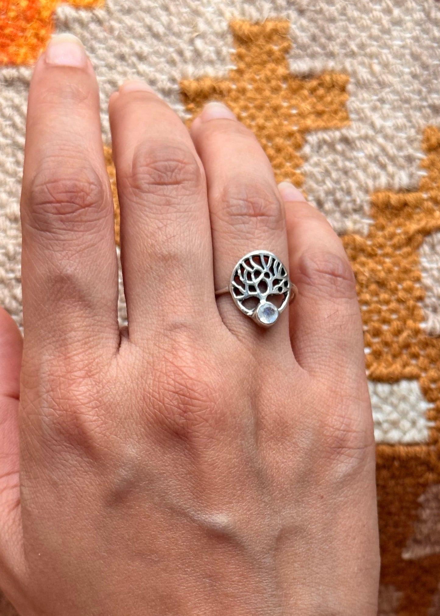 925 Sterling Silver Moonstone Tree of Life Ring