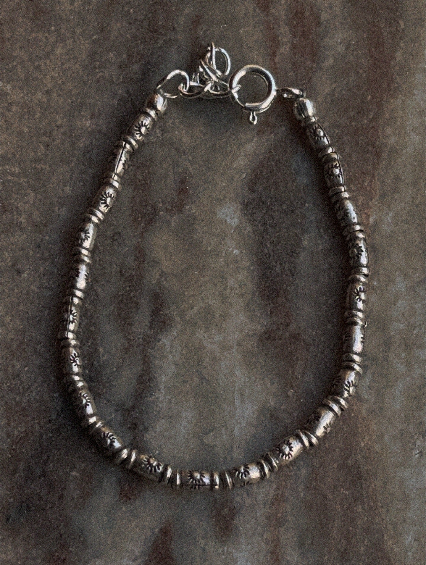 Sun Engraved Cylinder Handcrafted Stackable Sterling Silver 925 Bracelet