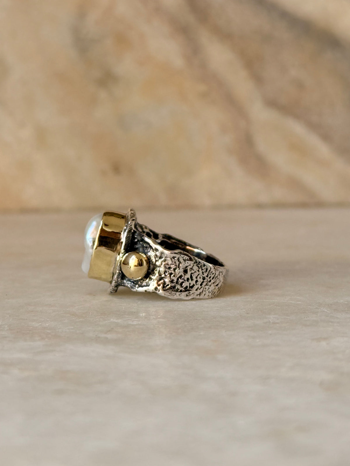 925 Sterling Silver Baroque Pearl Rustic Fusion Handcrafted Ring
