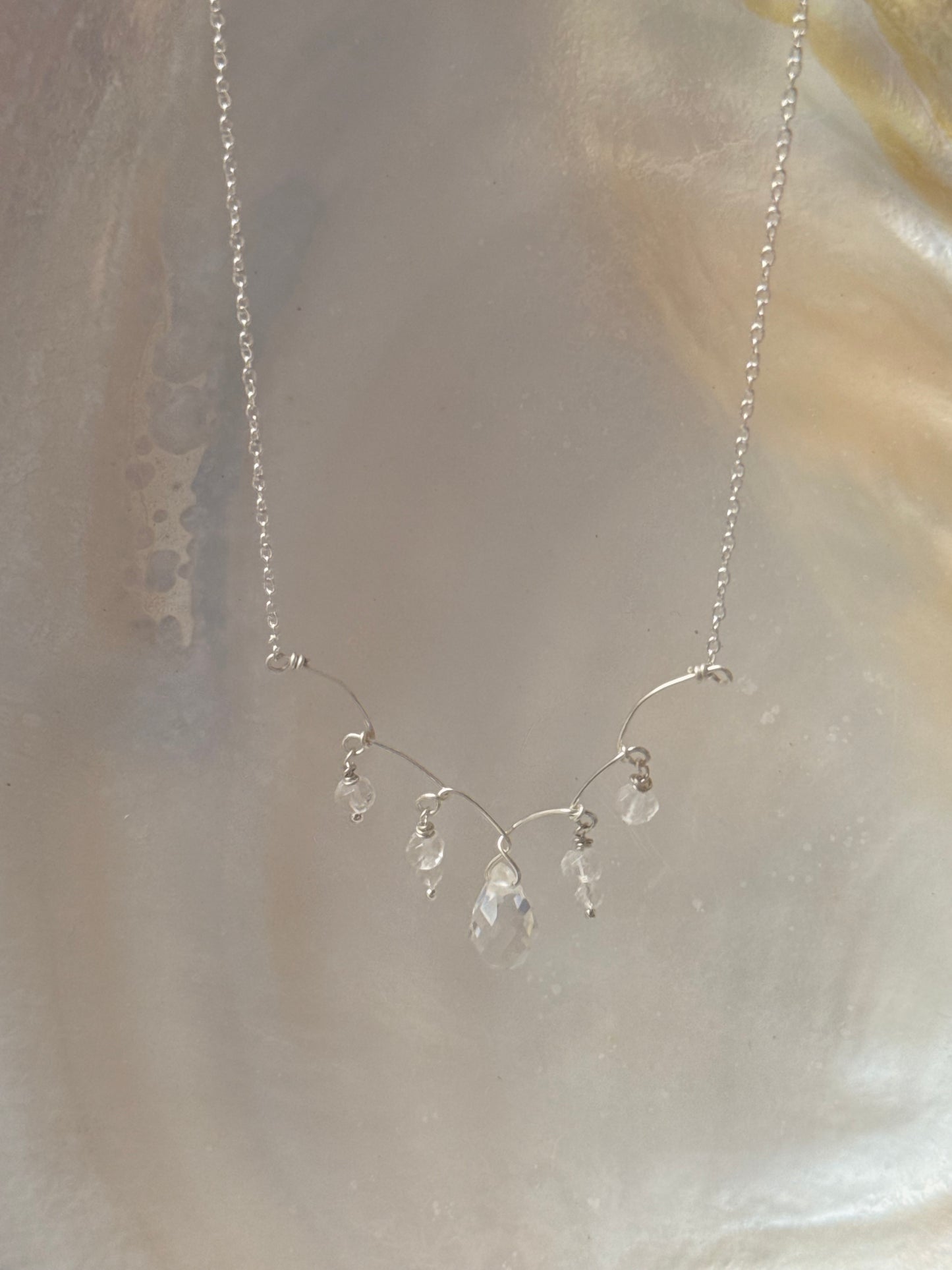 925 Sterling Silver Clear Quartz beads, Clear Quartz Droplets - Handcrafted Wire Wrapped Necklace