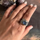 Handcrafted Labradorite Pear Ring in Rustic Silver