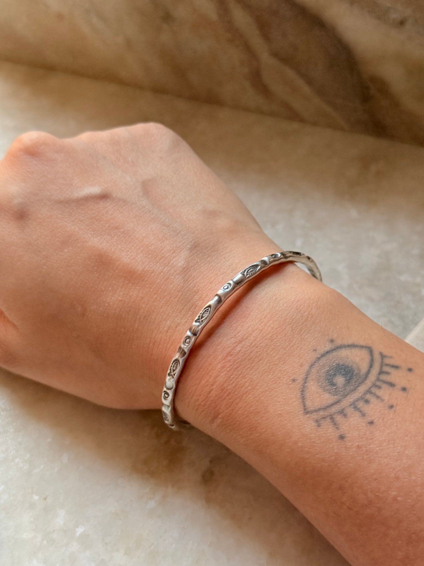 925 Sterling Silver Antique Hill Tribe Handcrafted Matsya Adjustable Kada