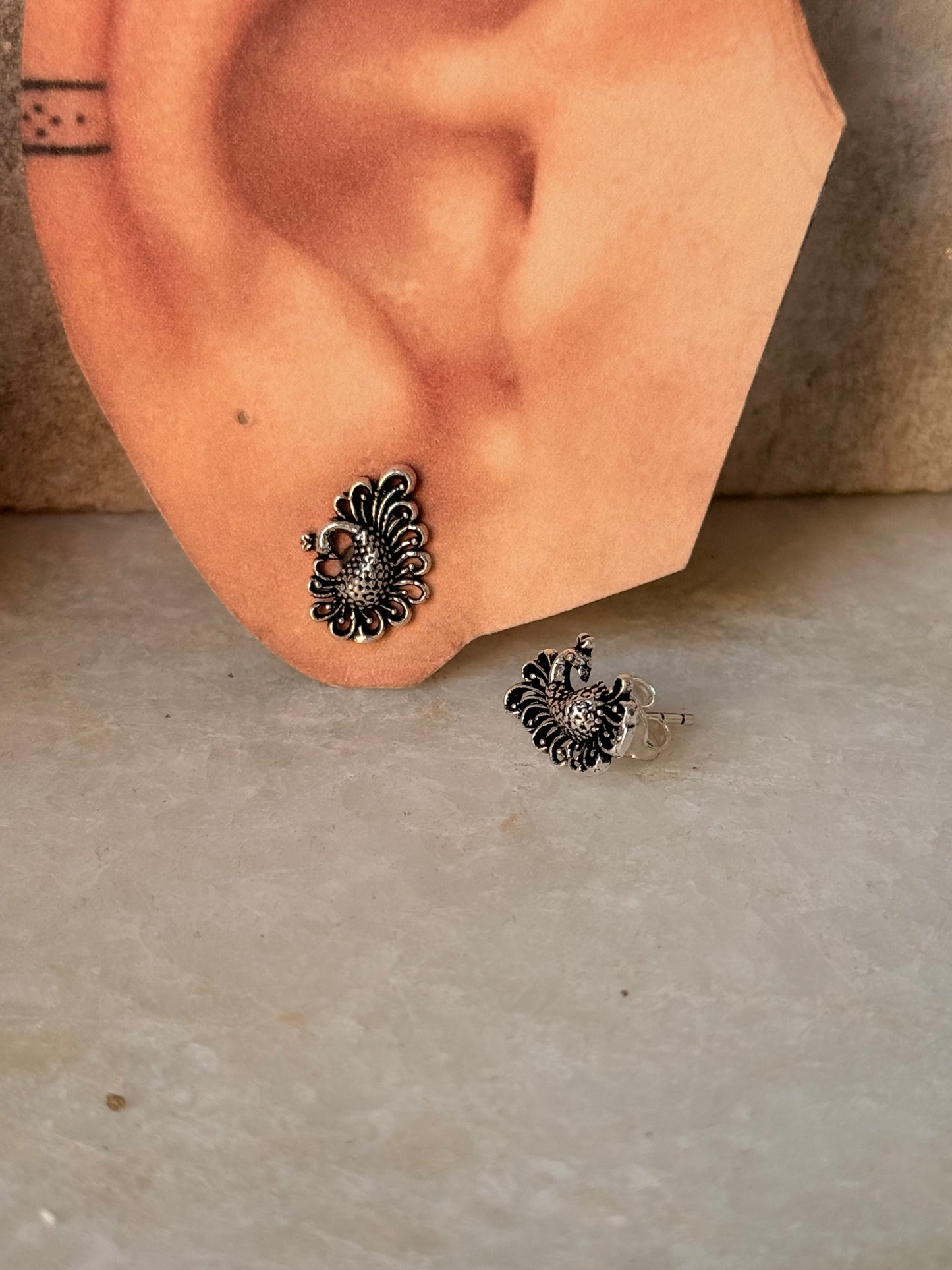 925 Sterling Silver Antique Plain Oxidised Boho Studs Earrings