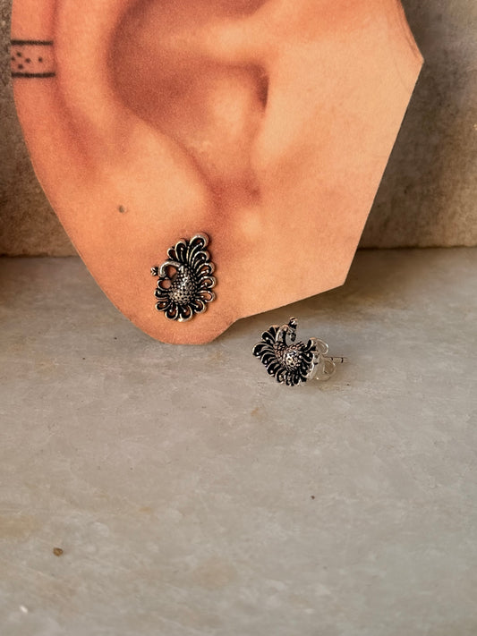 925 Sterling Silver Antique Plain Oxidised Boho Studs Earrings
