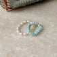 Natural Crystal Stretchy Larimar 3-4mm & Fresh Water Pearl Rings