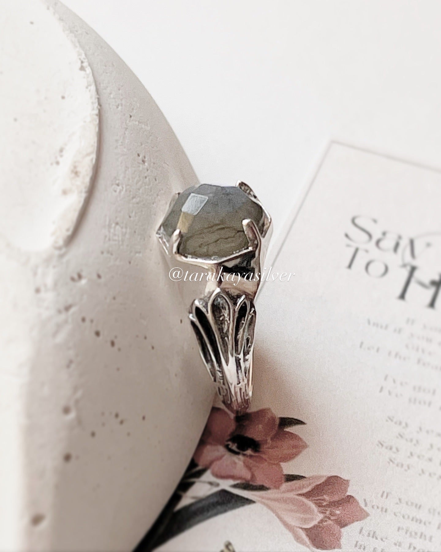 Labradorite Vintage Goth Style Checker Board Cut 925 Sterling Silver Ring
