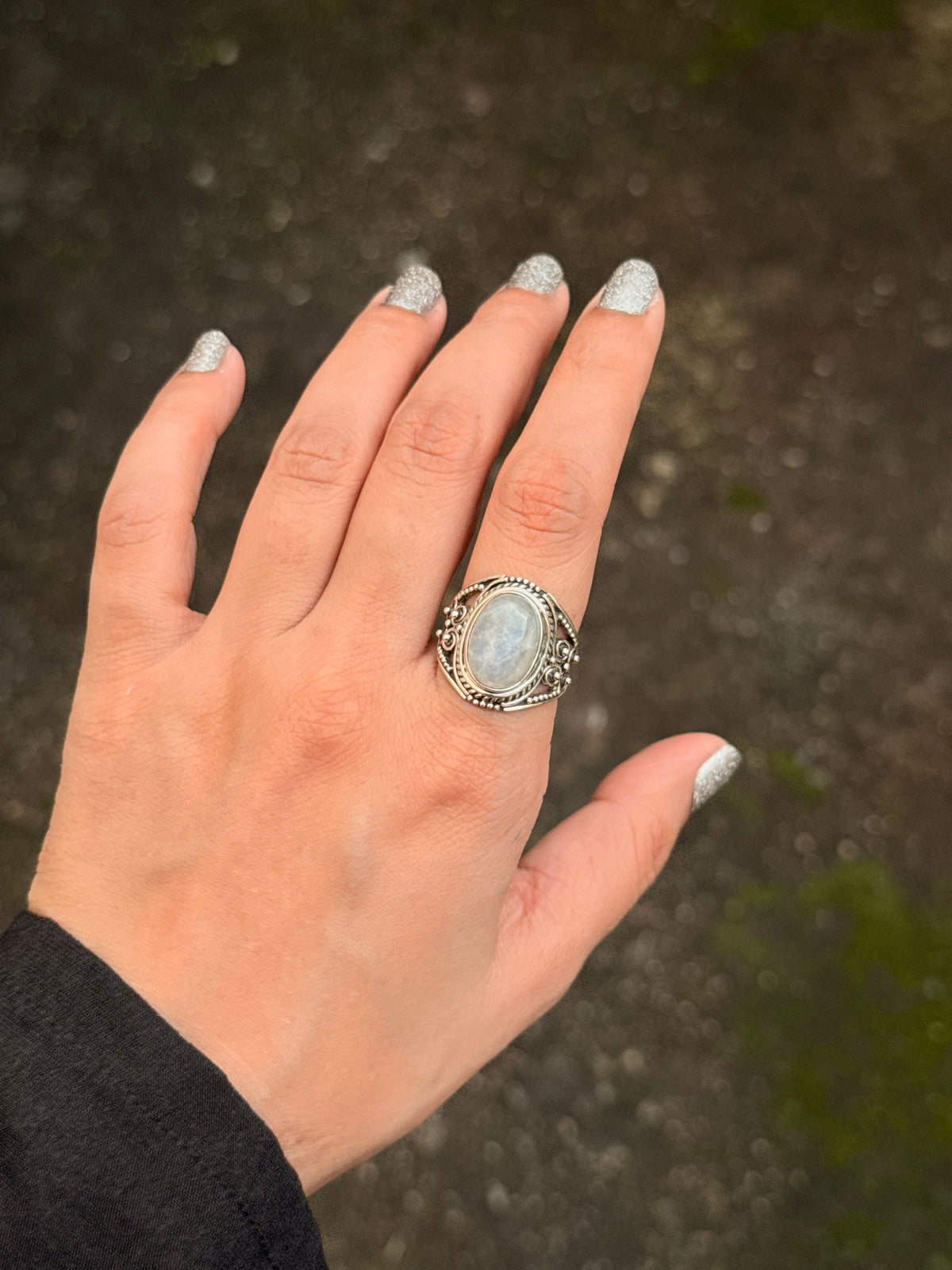 925 Sterling Silver Moonstone Big Oval Handcrafted Ring