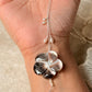 925 Sterling Silver Brown Mother Of Pearl Flower Carved , Fresh Water Pearls Charms & Clear Quartz Drop Handcrafted Dainty Necklace