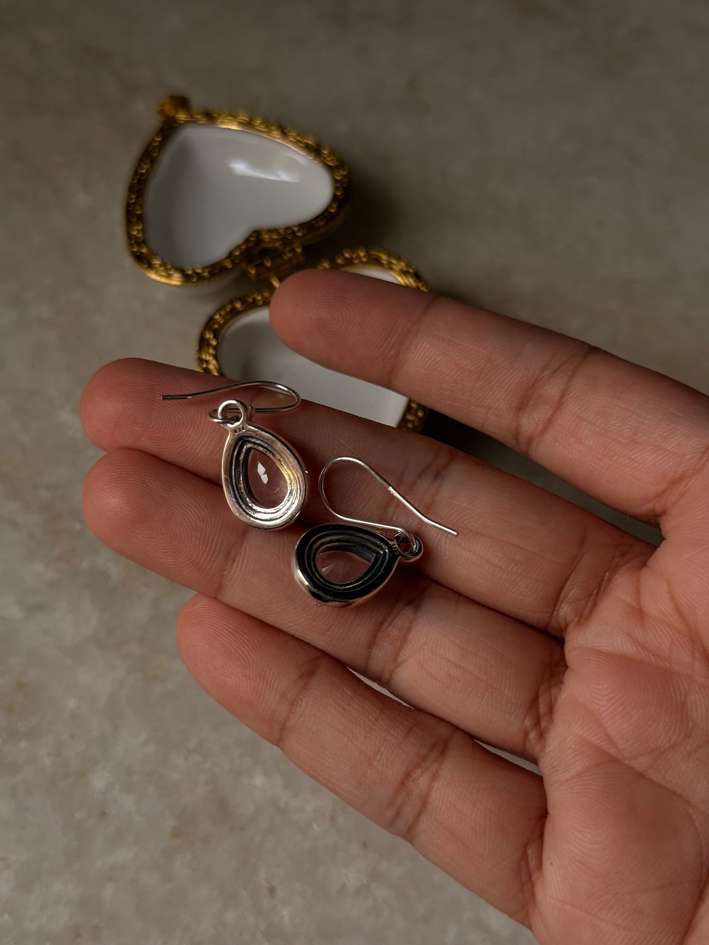 925 Sterling Silver Rose Quartz Pear Boho Hook Earrings