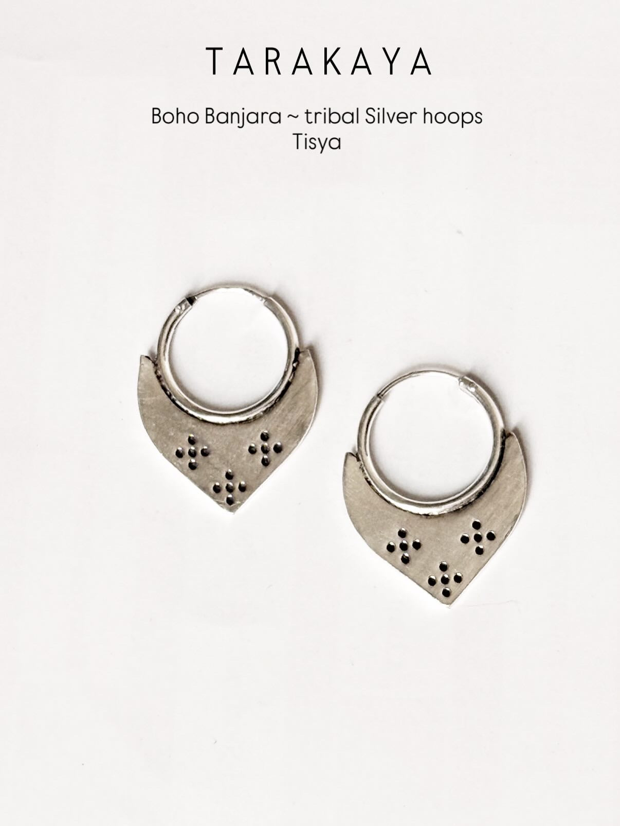 925 Sterling Silver Tribal Hoops Earrings- Tisya Boho Banjara