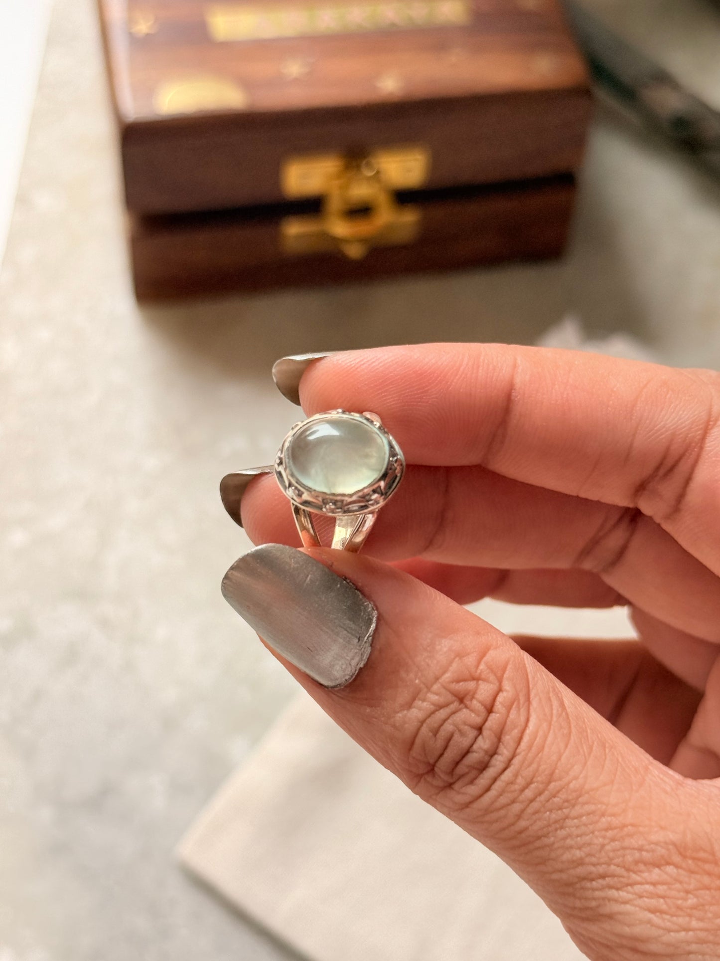 925 Sterling Silver Green Amethyst Boho Ring