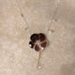 925 Sterling Silver Brown Mother Of Pearl Flower Carved , Fresh Water Pearls Charms & Clear Quartz Drop Handcrafted Dainty Necklace