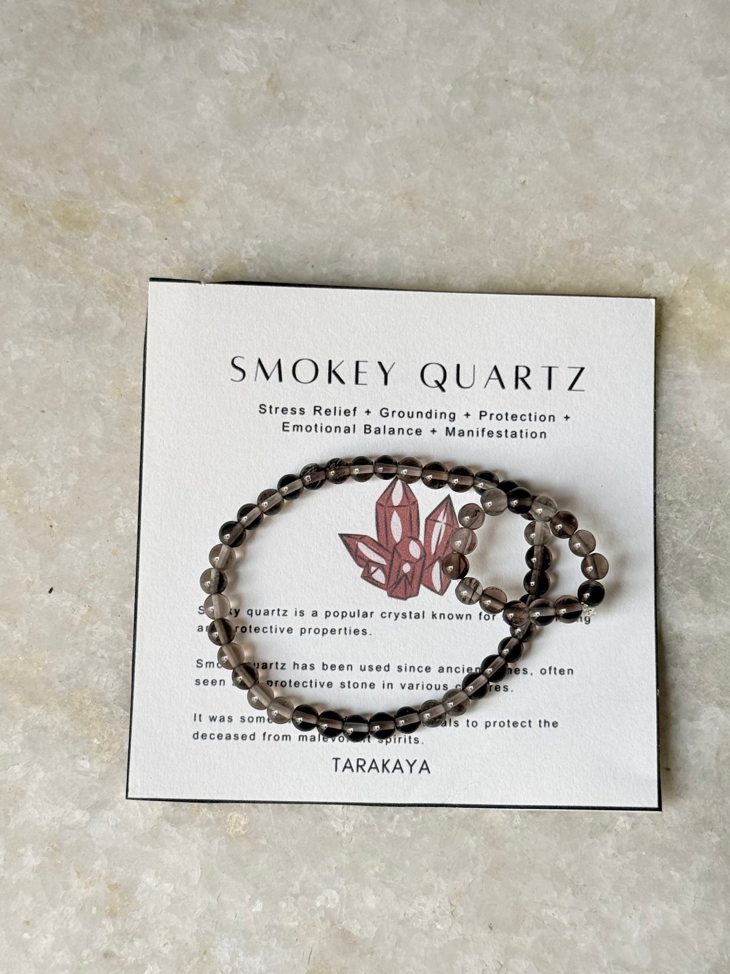 Natural Crystal Smokey Quartz 4mm Stretchy Ring & Bracelet