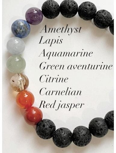 Seven Chakra Beaded Bracelet with Black Lava 8MM