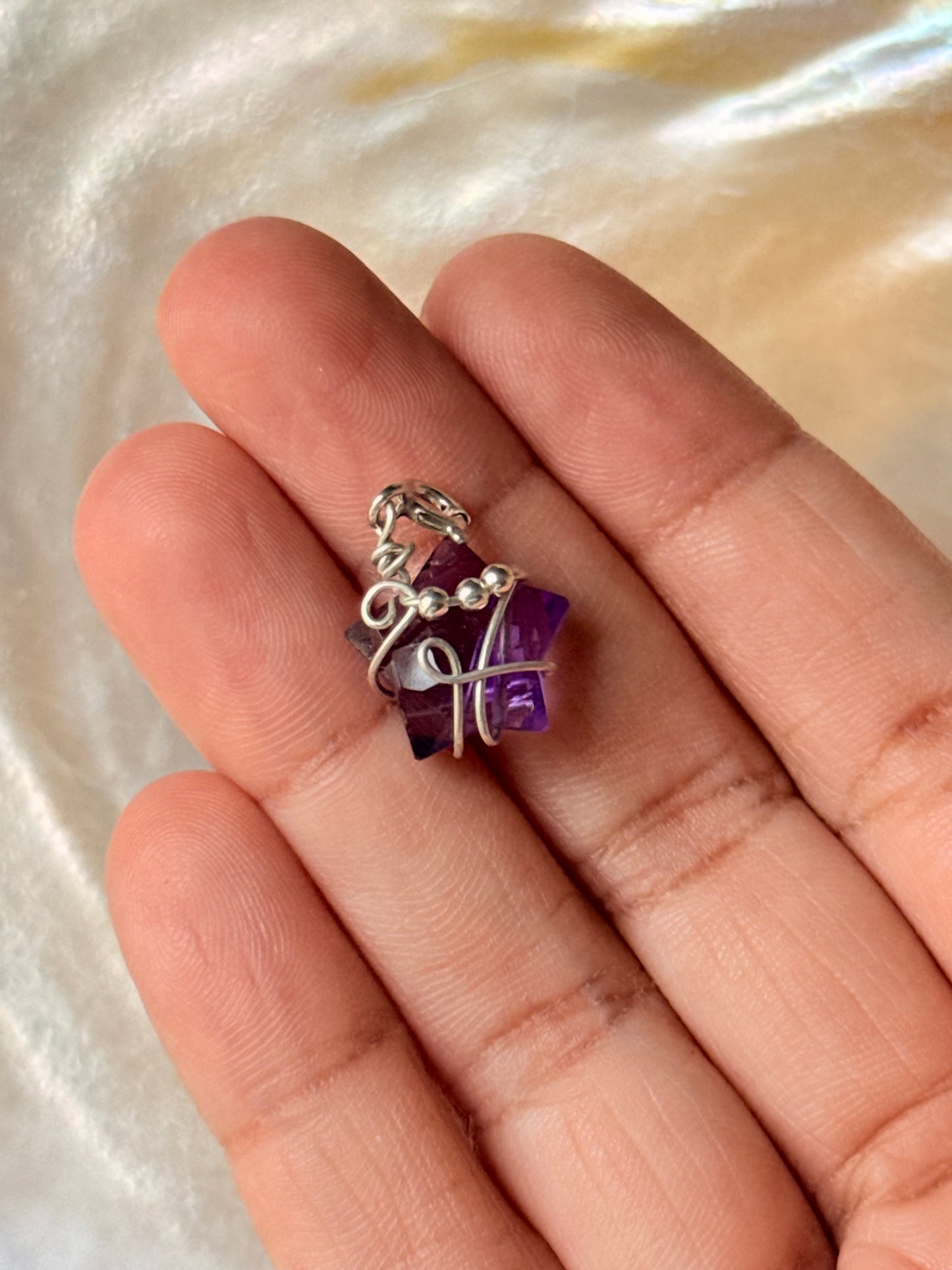925 Sterling Silver Amethyst Star Wire Wrapped Handcrafted Pendant