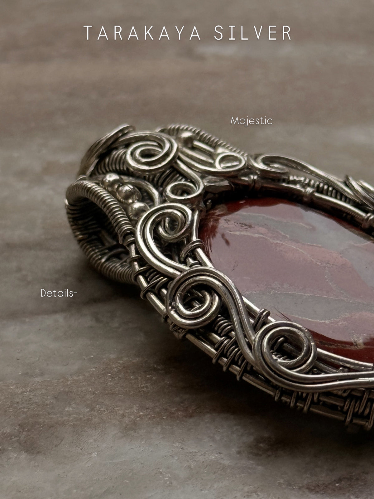 925 Sterling Silver Red Jasper Crystal Wire Wrapped Statement Pendant