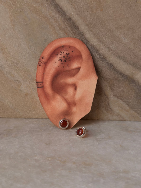 925 sterling silver Carnelian Cab Stone Round Stud Earrings