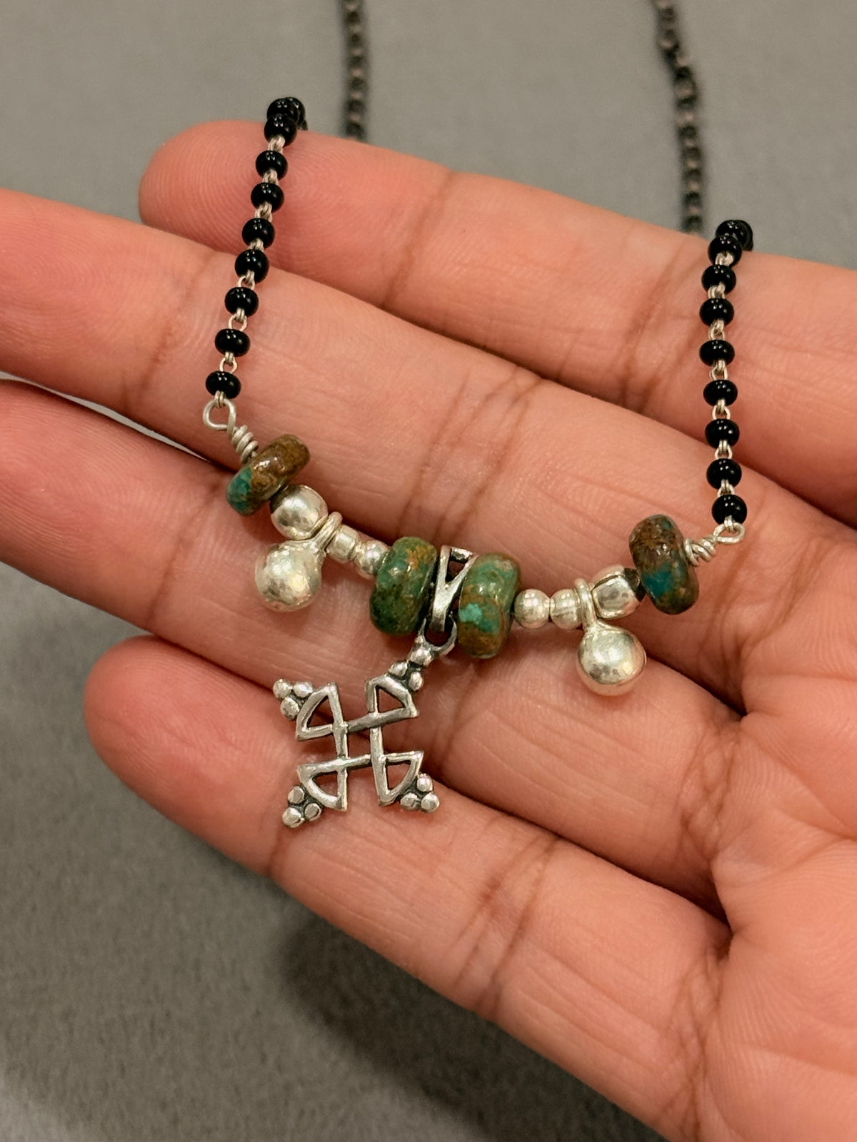 925 Sterling Silver Tribal Kolam Kingsman Turquoise Handcrafted One of a Kind Boho Style Mangalsutra