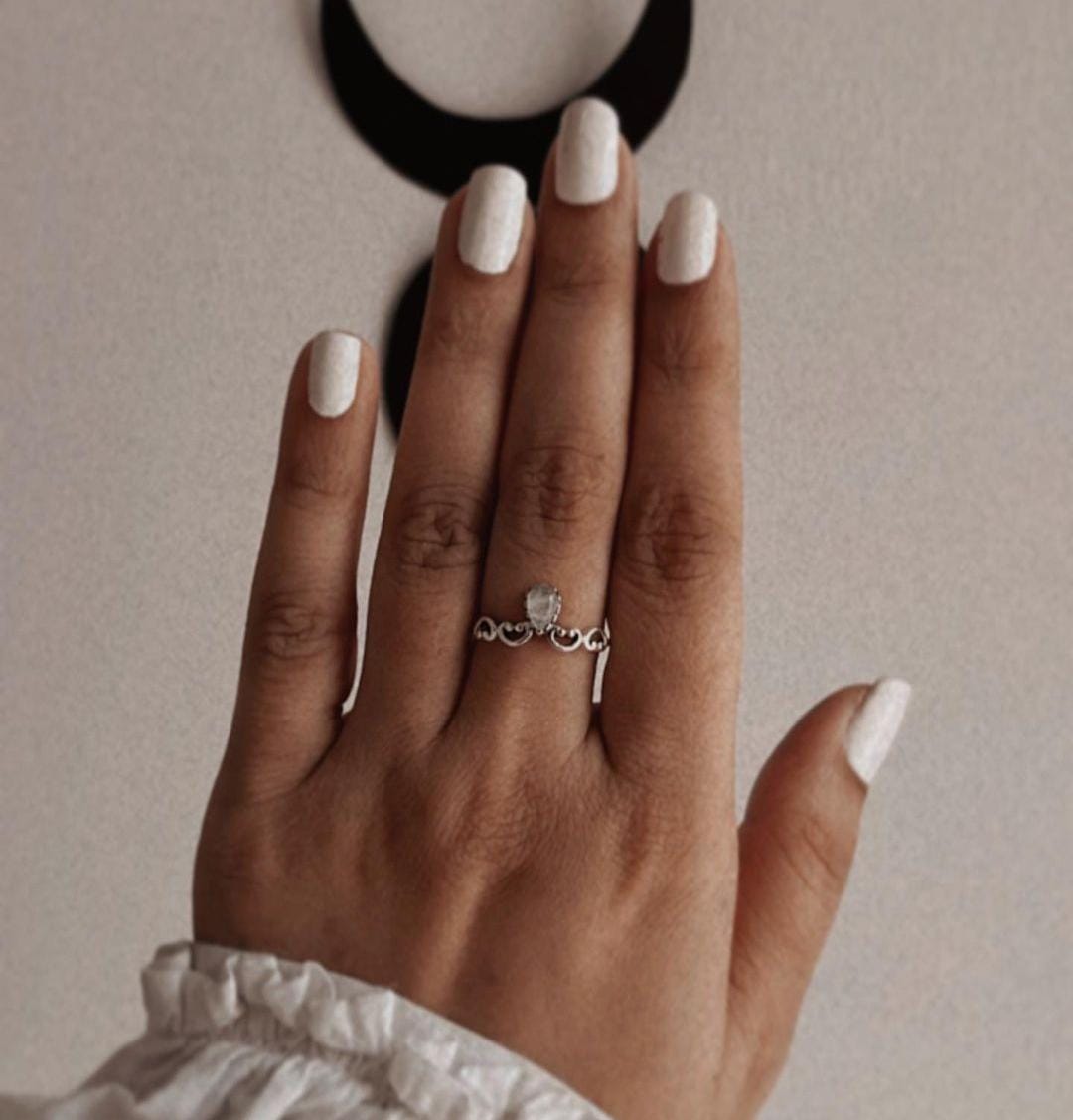 Celestial Moonstone Crown Pear Silver 925 Ring