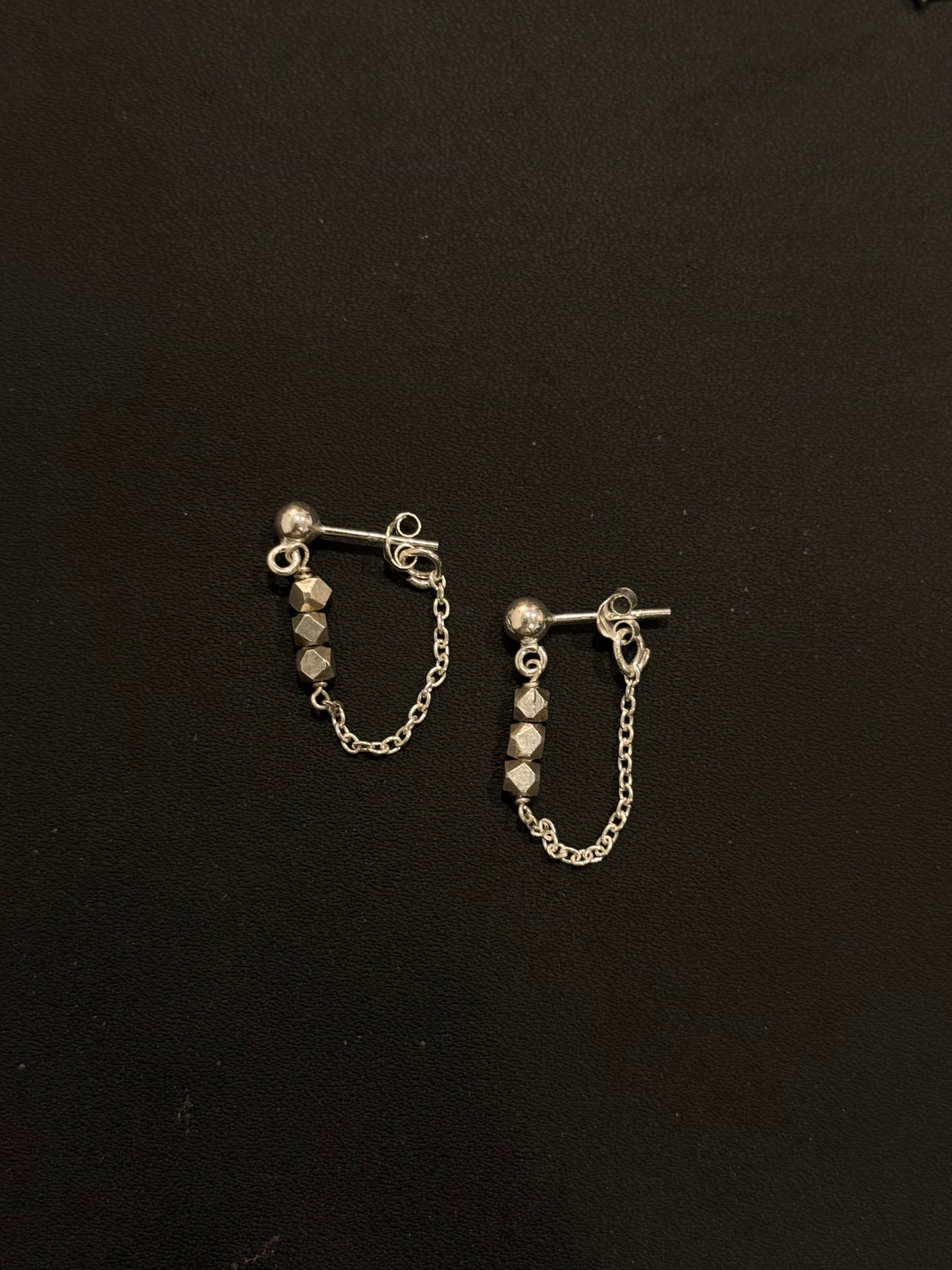 925 Sterling Silver Hill Tribe Raw Beads Chunky Chain Connector Studs
