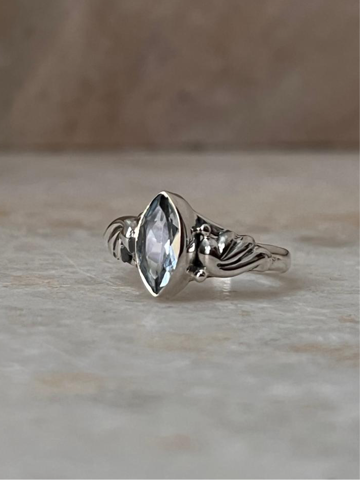 Blue Topaz Marquis Cut Boho 925 Sterling Silver Ring
