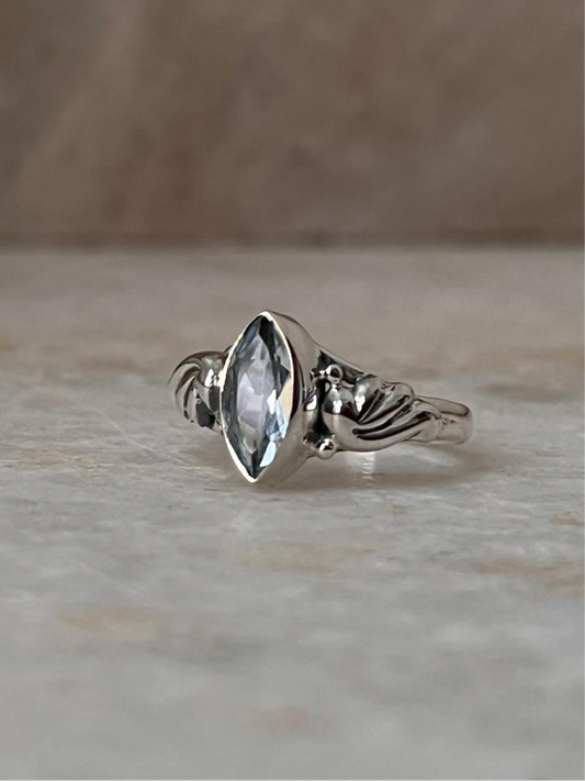 Blue Topaz Marquis Cut Boho 925 Sterling Silver Ring