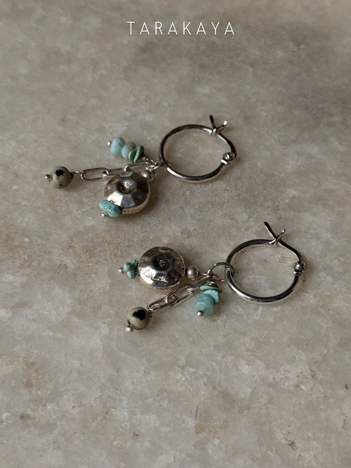 925 Sterling Silver Larimar, Turquoise, Dalmatian Jasper With Paper Clip Chain Earrings