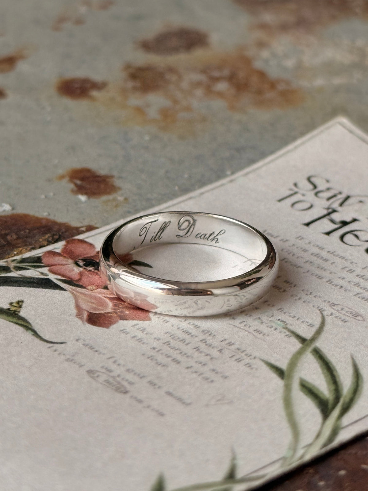925 Sterling Silver Hidden Note ~ Till Death Engraved 4MM Band Daily Wear Ring- Couple Ring