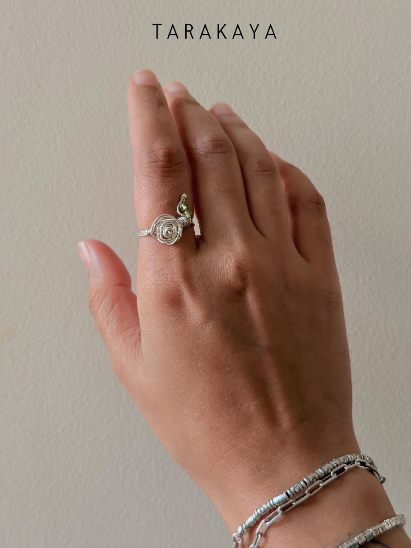 925 Sterling Silver Peridot Wire Wrapped Rose Handcrafted Ring