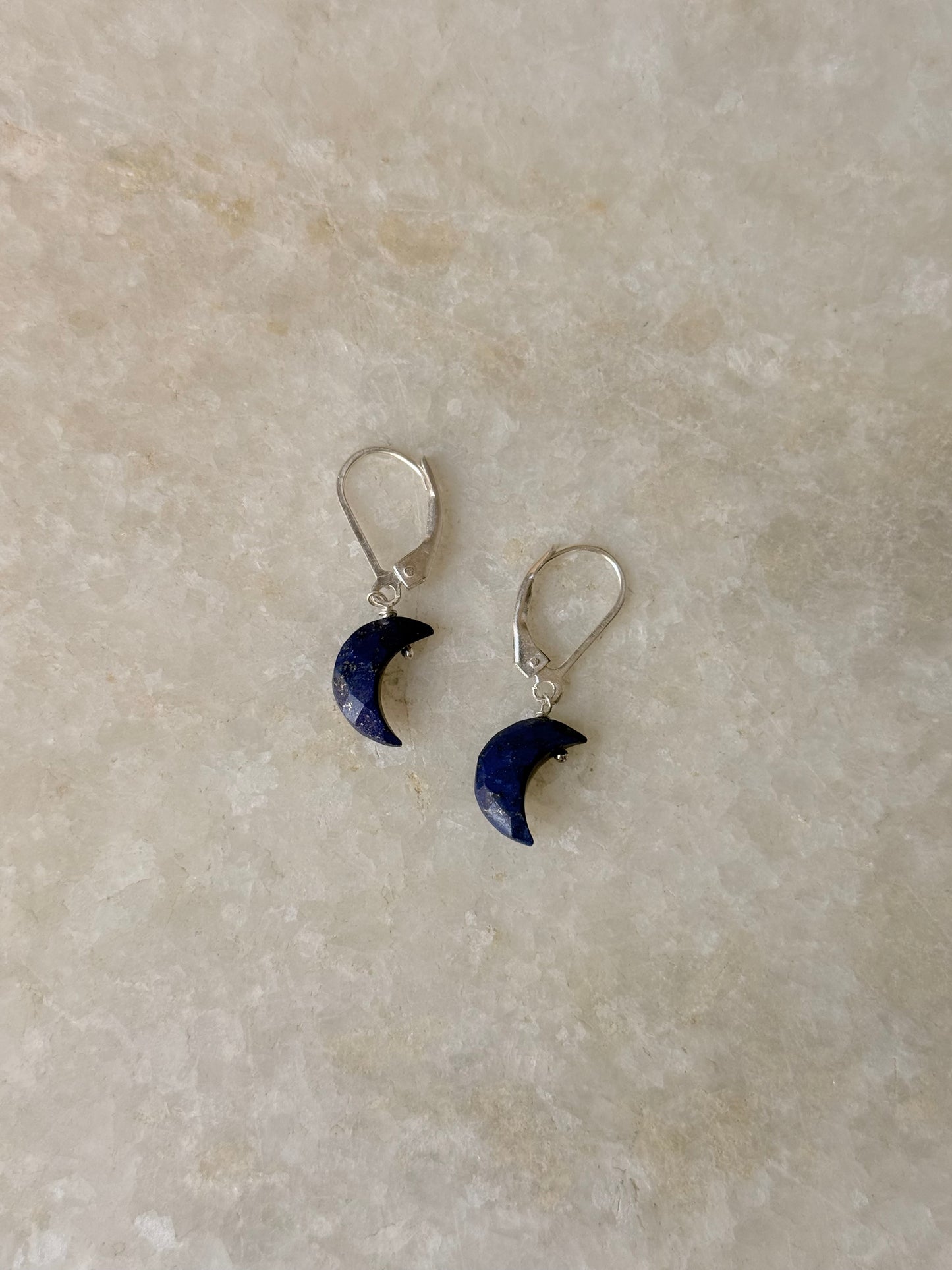 925 Sterling Silver Lapis Lazuli Moon Lever Back Earrings