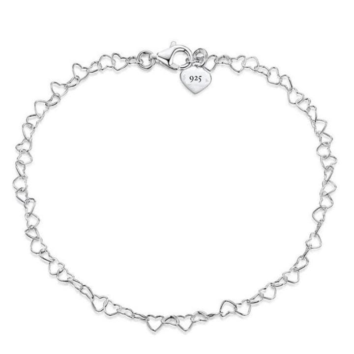 Elegant hearts linked anklet in pure silver