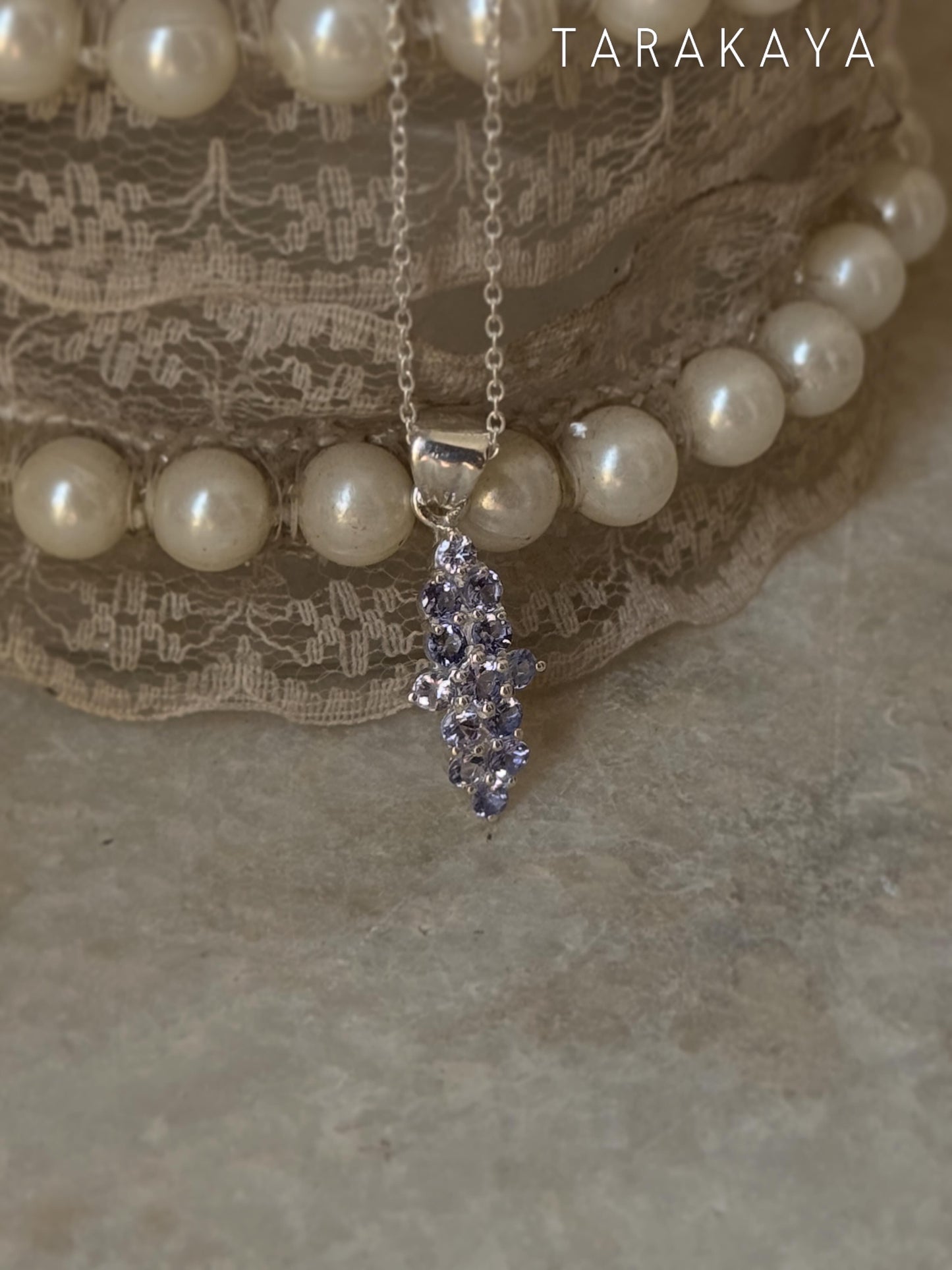 925 Sterling Silver Tanzanite long Flower Statement Pendant