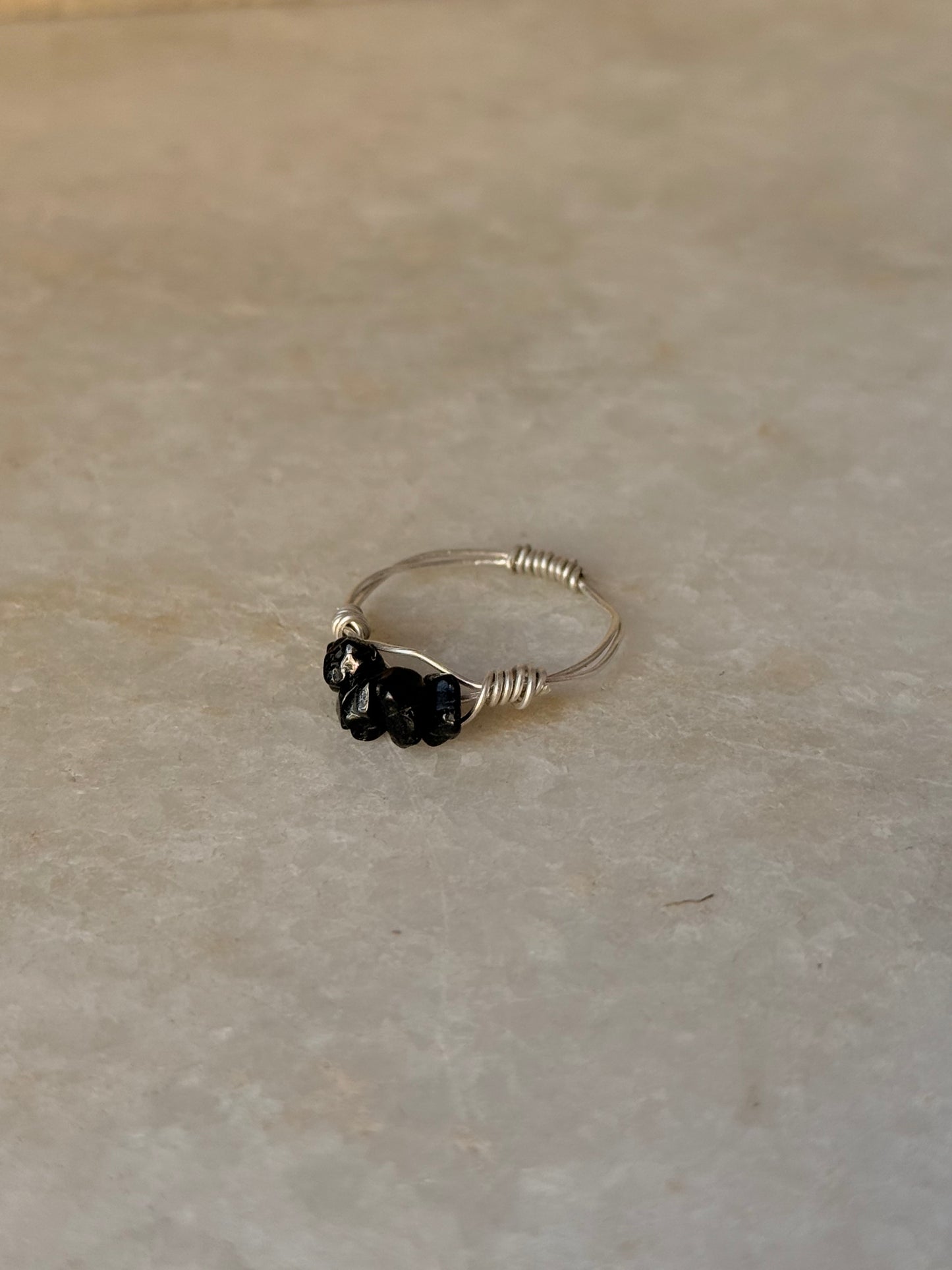 925 Sterling Silver Black Tourmaline Chips Wire Wrapped Handcrafted Ring