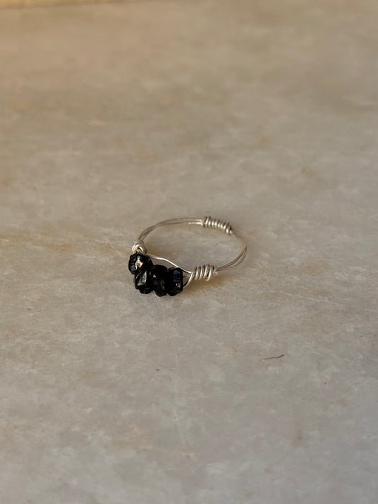 925 Sterling Silver Black Tourmaline Chips Wire Wrapped Handcrafted Ring