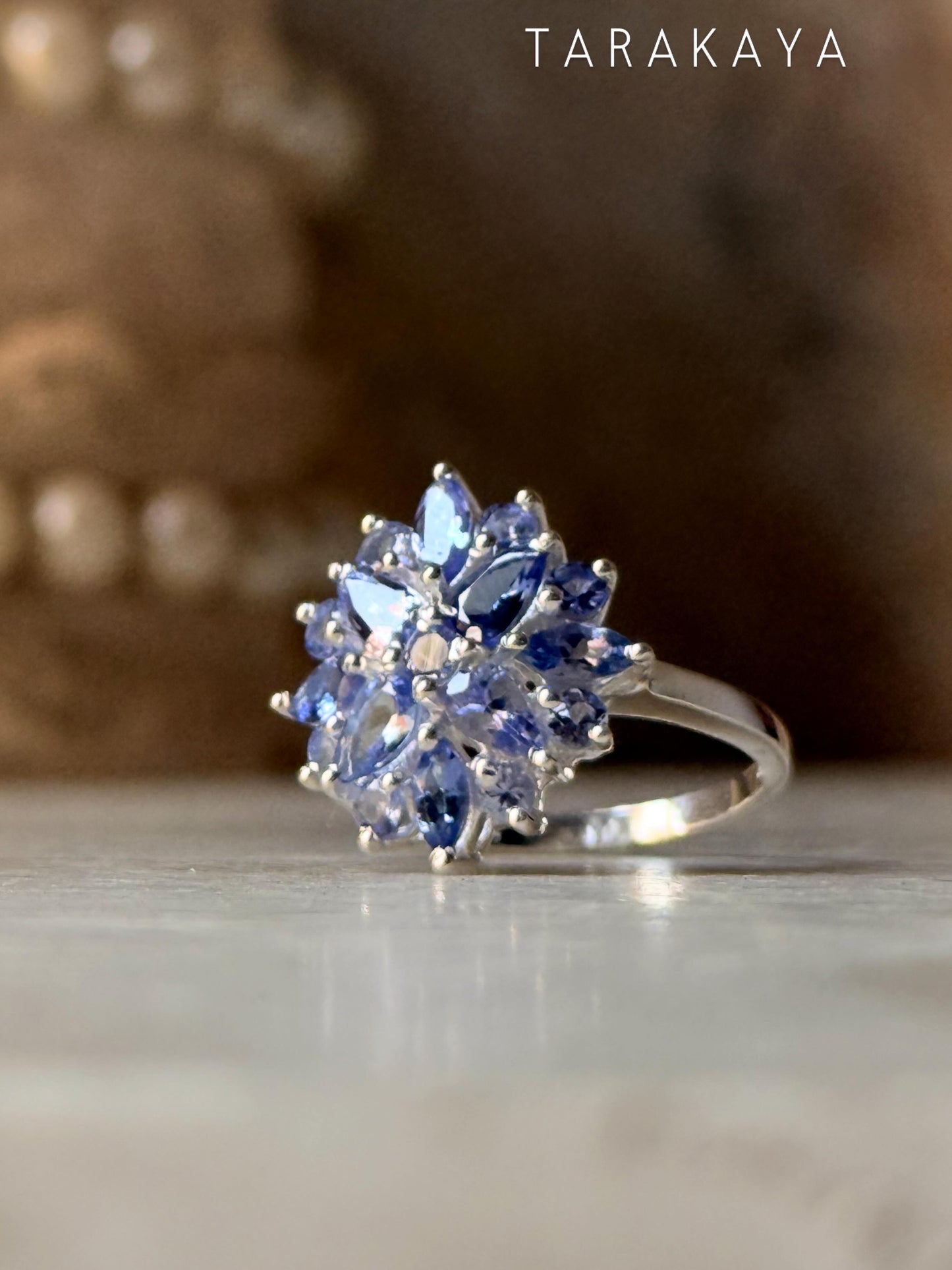 925 Sterling Silver Natural Tanzanite Faceted Big Flower Statement Ring