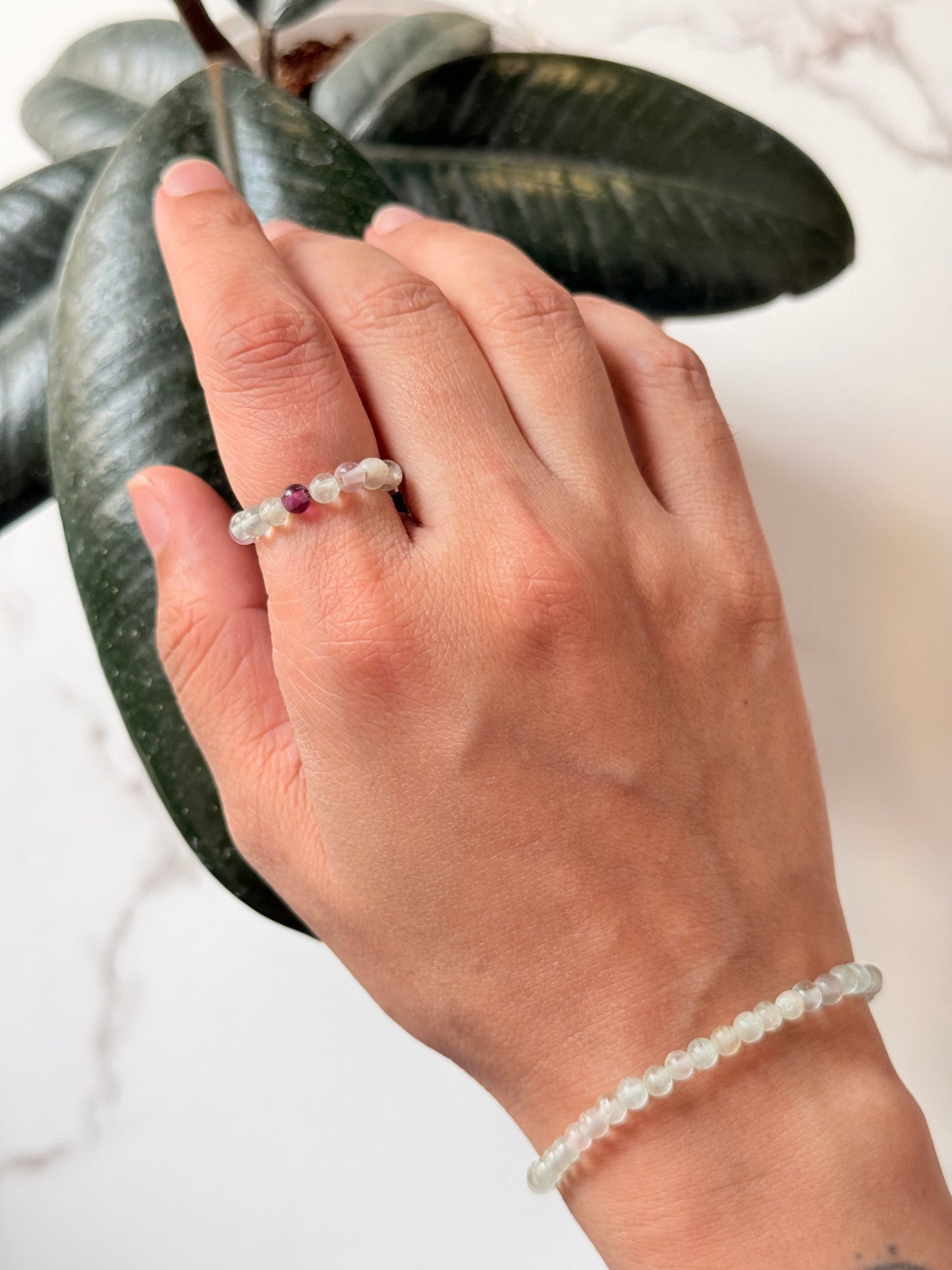 Natural Crystal Fluorite 4mm Stretchy Rings