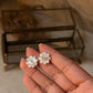 925 Sterling Silver Mother of Pearl Flower Craved - White Topaz Tiny Studs- 2 in 1