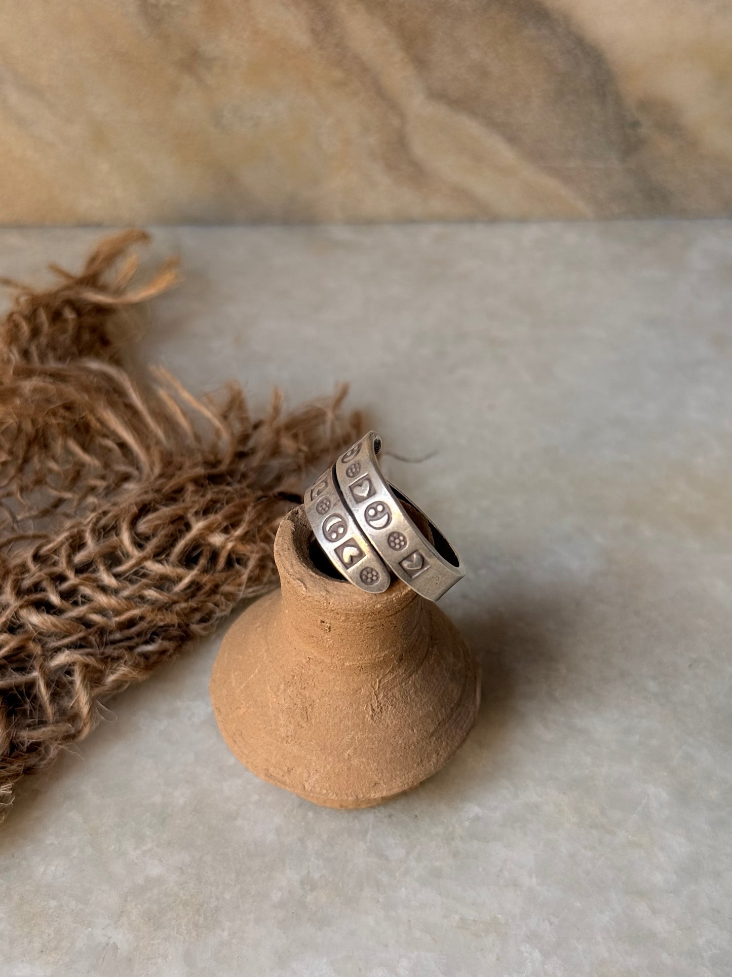 925 Sterling Silver Bohemian Hill Quirky Smiley,Hearts Emoji Engraved Handcrafted Adjustable Ring
