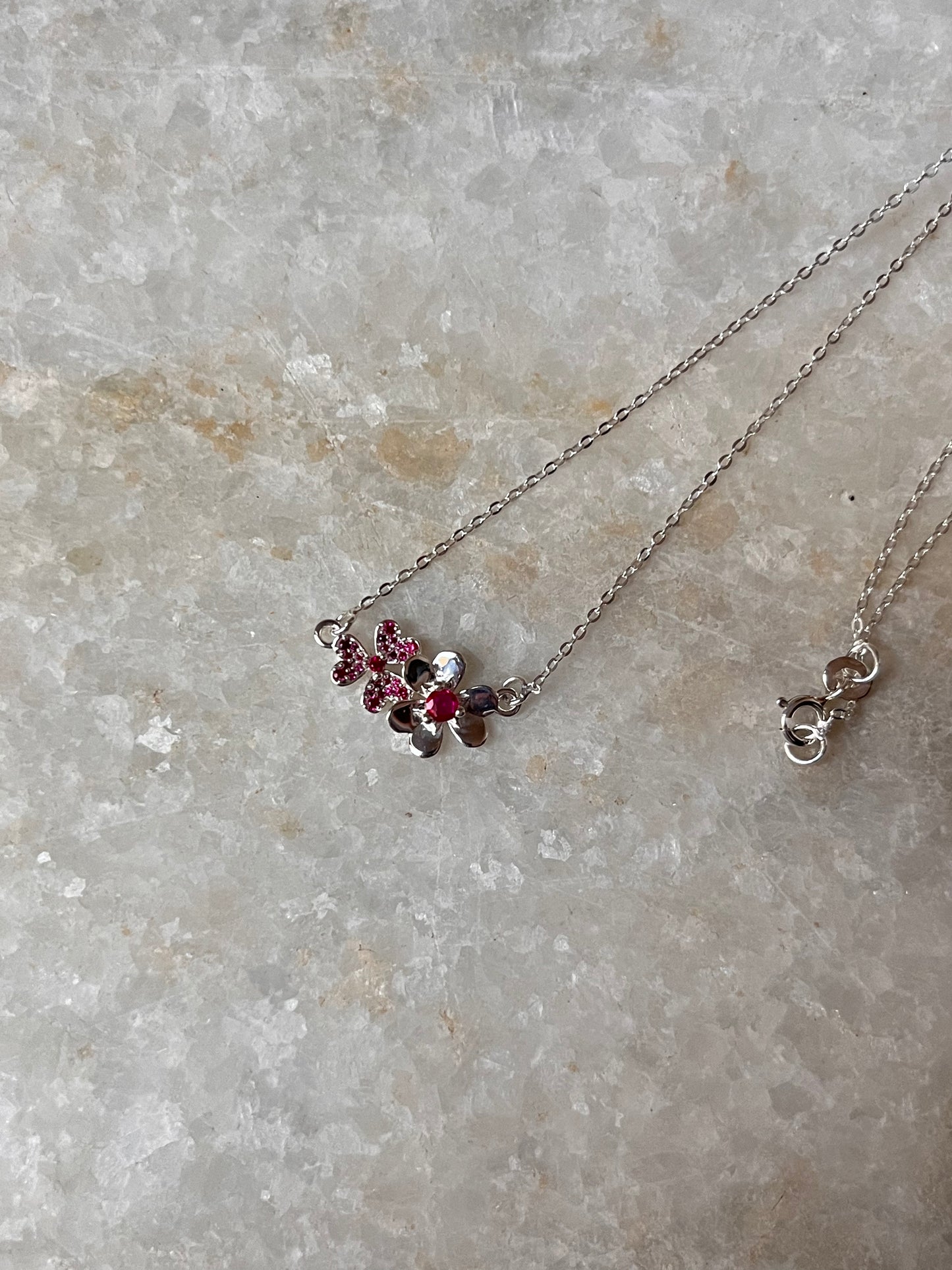 Ruby Lab Grown flowers Bouquet 925 Sterling Silver Necklace