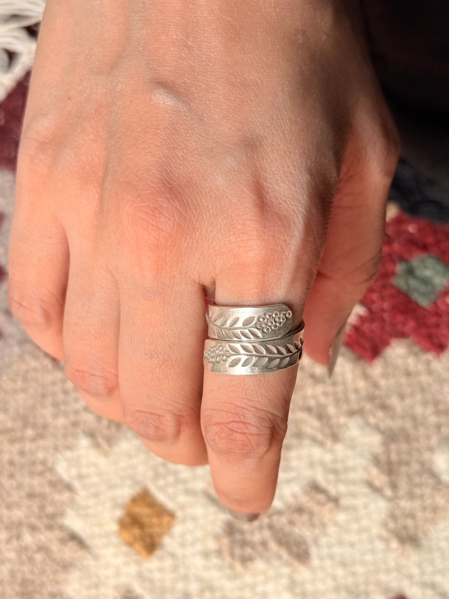 925 Sterling Silver Bohemian Hill Tribe Lavender Engraved Handcrafted Adjustable Ring