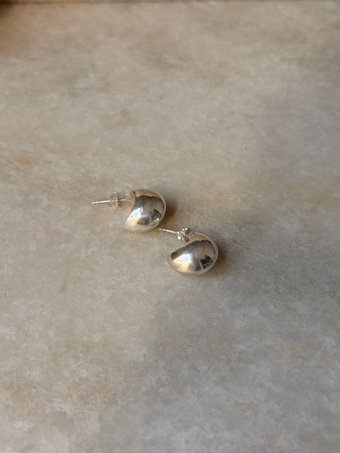 925 Sterling Silver Chunky Italian Dome Half Hoops Earrings
