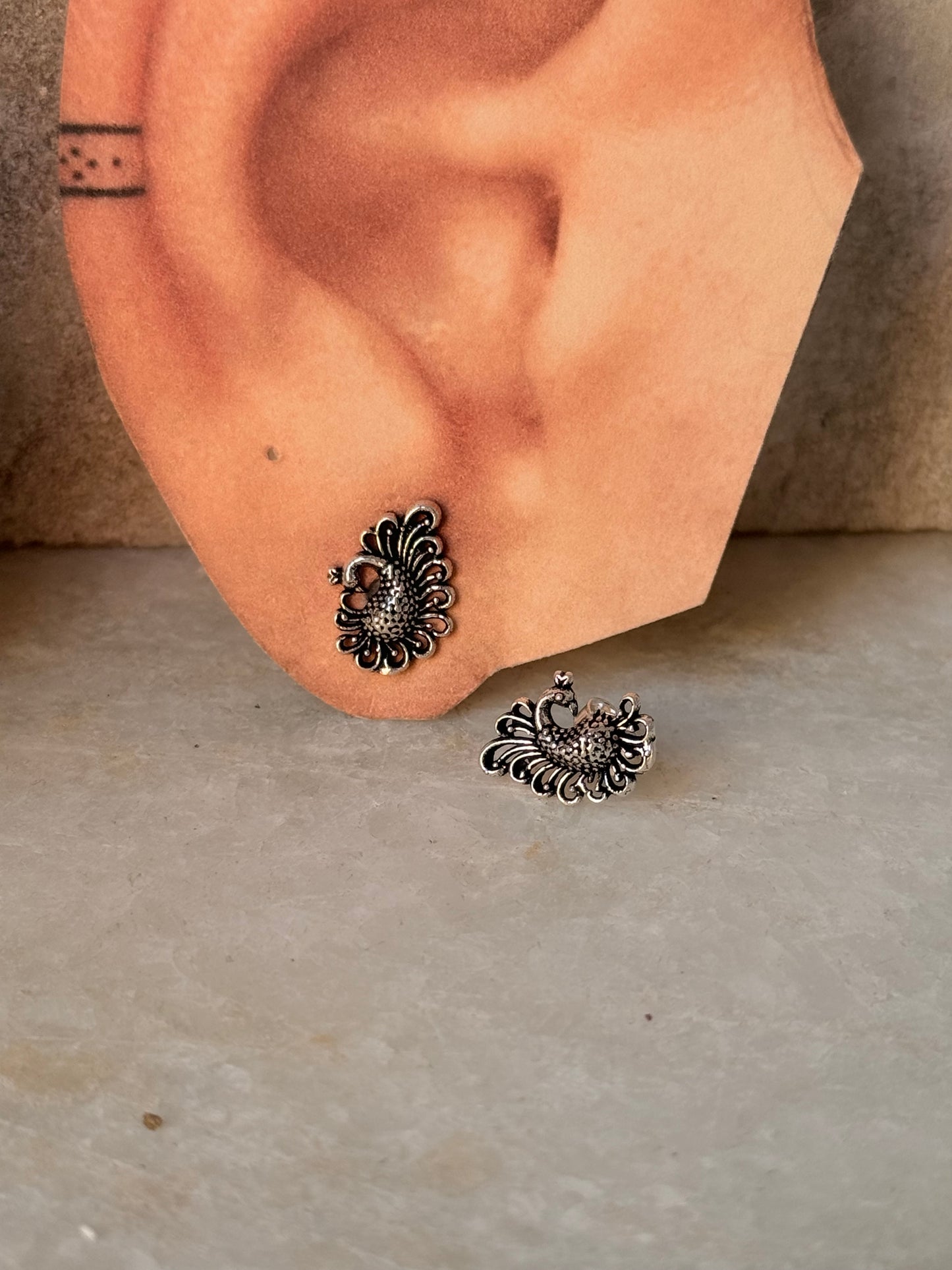 925 Sterling Silver Antique Plain Oxidised Boho Studs Earrings