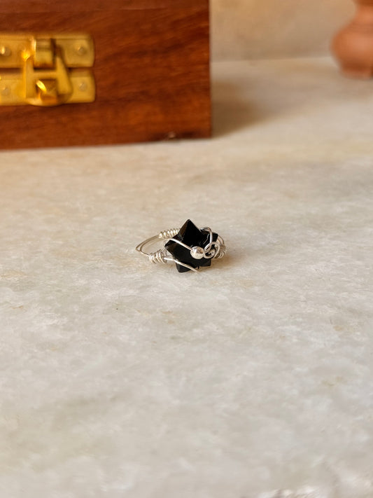 925 Sterling Silver Black Onyx Star Wire Wrapped Handcrafted Ring