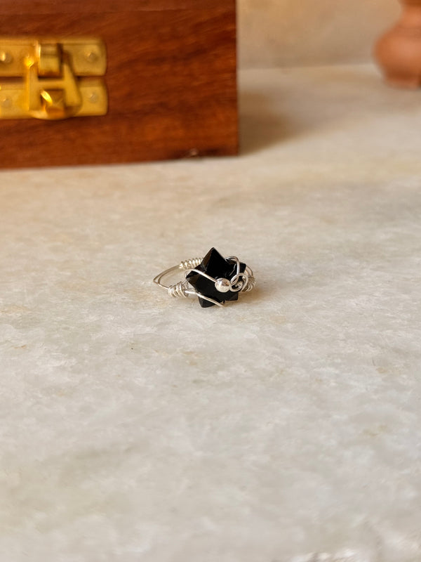 925 Sterling Silver Black Onyx Star Wire Wrapped Handcrafted Ring