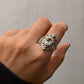 925 Sterling Silver Clear Quartz Blue Topaz Vintage Style Statement Ring