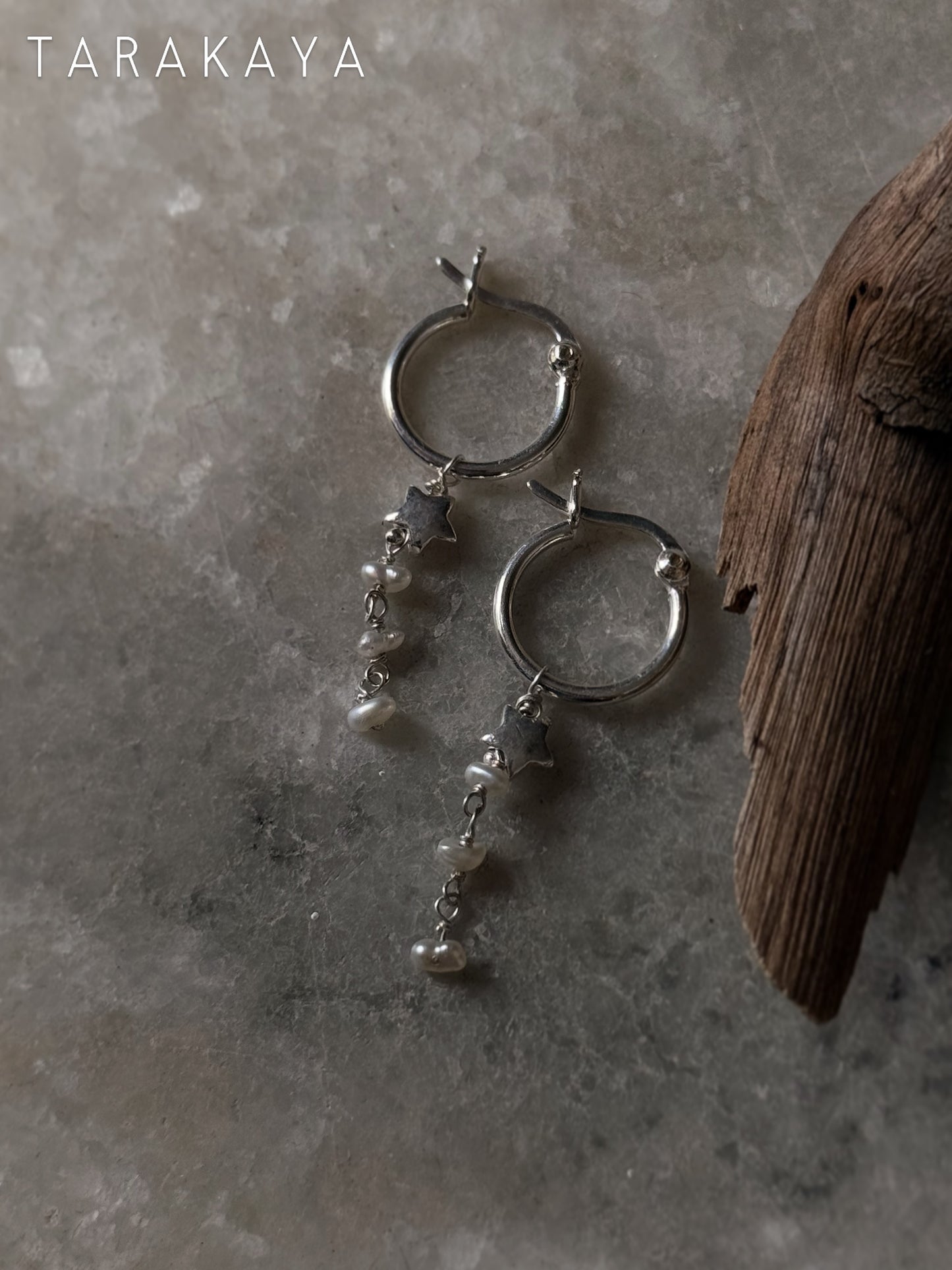 925 Sterling Silver Tara Moti - Pearls Stars Italian Hoops